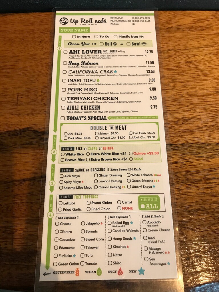 オーダーシートにチェックを入れるだけなので楽ちん。