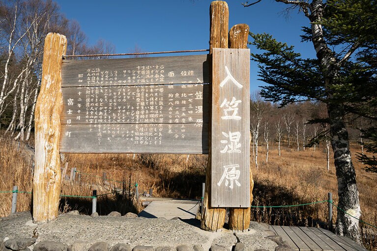 看板には森林伐採などが環境に与える影響により、湿原の存続危機が示唆されている。改めて自然を大切にしたい。