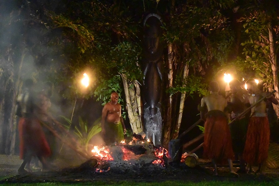 熱した石の上を歩いて渡る“火渡りの儀式”。かつてはコーラルコーストまで行かないと見られなかったショーだけれど、デナラウ島でも開催されるように。