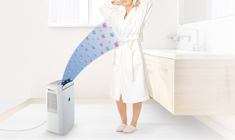 本体吹出口に上下自動可変スイングルーバーを搭載。身体全体に冷風を当てることができる上、ルーバーの吹出口を絞ることで、パワフルな風を衣類に当て、素早く乾かすことができます。