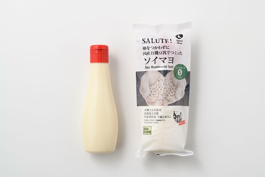 卵をつかわずに国産有機豆乳でつくったソイマヨ 463円(200g)。