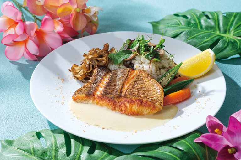 新作「鯛のソテー ネギマッシュルームライス」4,000円。