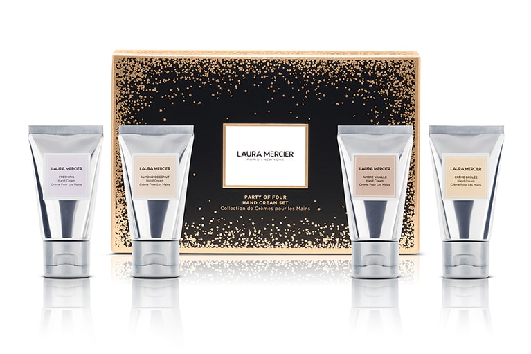 パーティ オブ フォー ハンドクリーム セット 4,400円。セット内容：ローラ メルシエ ハンドクーム フレッシュ フィグ 30g、同 アーモンドココナッツミルク 30g、同 アンバーバニラ 30g、同 クレームブリュレ 30g。発売日：11月3日(水)