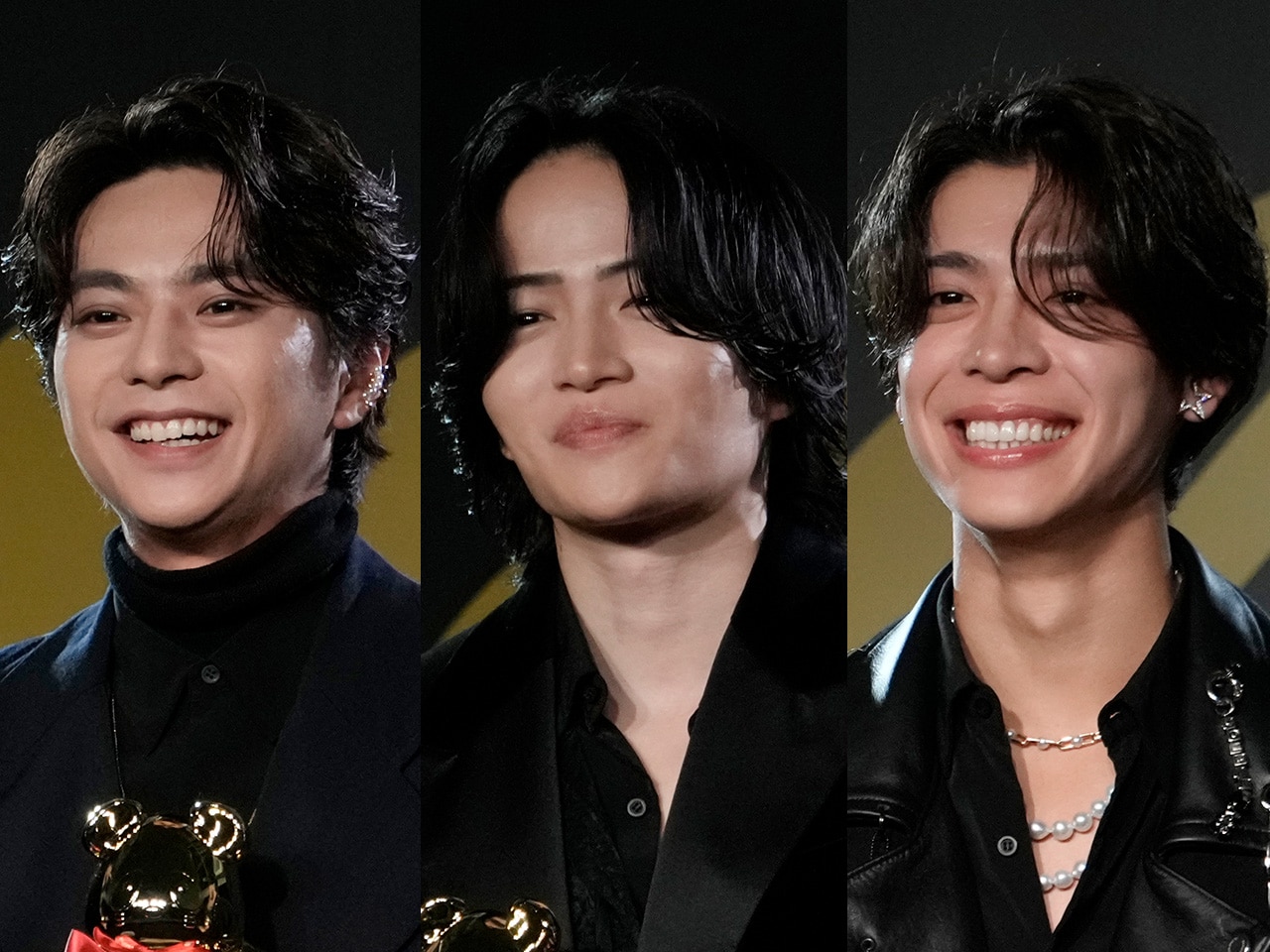 左から、timeleszの佐藤勝利さん、菊池風磨さん、松島聡さん（時事通信フォト）。