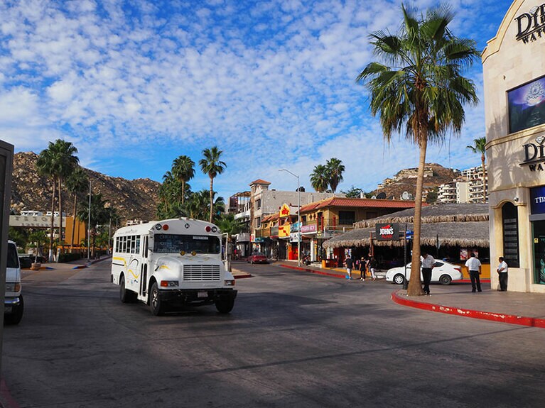 たくさんのホエールウォッチングツアーが出ている、カボ・サンルーカスの街並み。