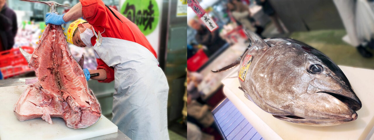 小平店では、基本的に金曜と日曜に「マグロの解体ショー」を開催。