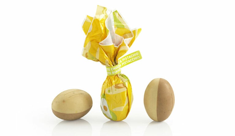 PICK&MIX チョコレート メディテラーネオ ミニエッグス 量り売りで1gあたり17.3円。塩味のピスタチオ粒入りペースト＆レモンの香りづけしたチョコレート。