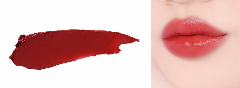 01 ARDOR（アルダー）は、見た通りのいきいきしたブライトレッドに発色。子供のようなピュアさも感じる唇に。