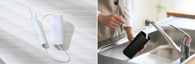 収納用のキャップをタンクとして使用する。ペットボトルやコップでも代用できる。