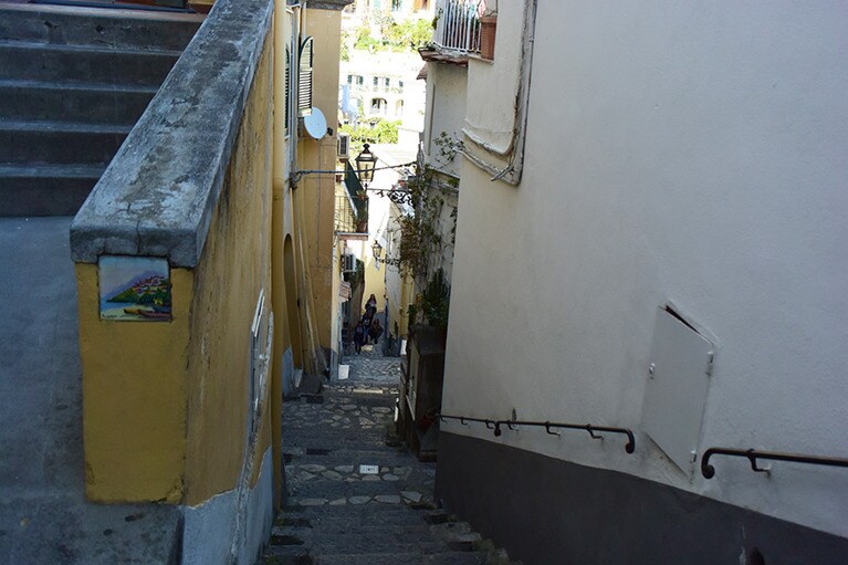 ポジターノのビーチへ続く小道。下りるはいいけど、上るのがつらい……。