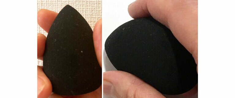 手のひらサイズで持ちやすく、厚みがあるのでファンデを軽くのせやすいです。