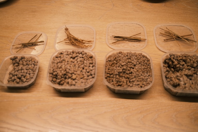 2025.6.3 東京都。発酵環境を変えながら、何度も何度も繰り返した、稲藁納豆の食べ比べ（撮影：相馬夕輝）。