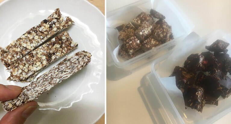 私がよく作るチョコバー。簡単で、小腹が空いた時に重宝します。