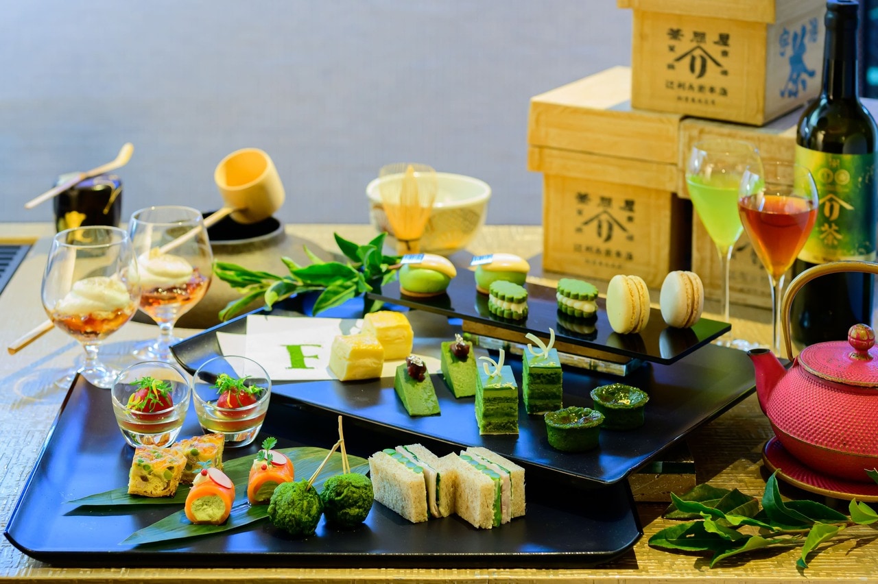 「“FAUCHON Meets Matcha” 辻利兵衛本店コラボ抹茶アフタヌーンティー」のイメージ。平日1名7,000円、土日祝1名7,500円(税・サ込)。要予約。