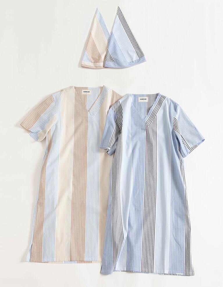 “zen” op pajama 各19.000円、レディースのフリーサイズで展開。“night cap” 各3,000円、フリーサイズ展開。