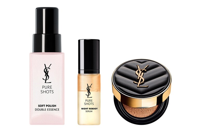 ピュアショット ノエル ミニ セット 6,600円。セット内容：ピュアショット エッセンス ローション 30ml、ピュアショット ナイトセラム 7ml、アンクル ド ポ― ルクッションN ミニサイズ N゜ SPF50+/PA+++。先行発売：11月3日(水) 公式オンライン ブティック、表参道フラッグシップ ブティック、発売日：11月12日(金)