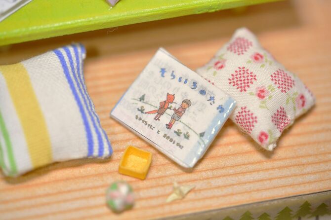 ミニチュアの手作り絵本『そらいろのたね』。 写真:杉山秀樹(文藝春秋写真部)