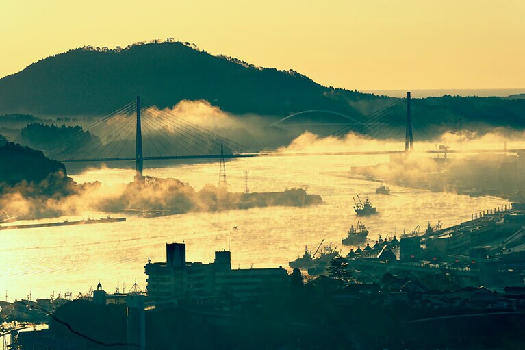 イチオシの見学スポットは、漁港から車で10分弱の「安波山 展望台」。漁港の全貌が見晴らせます。