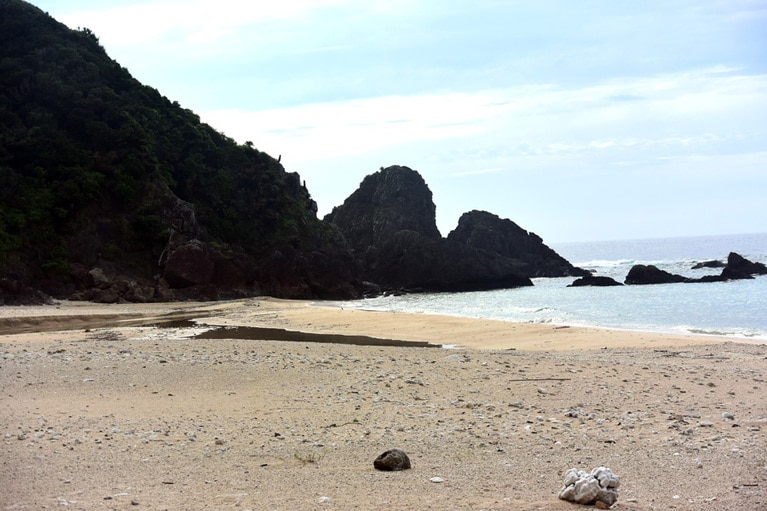 諸鈍の集落にほど近い徳浜。途中、アカショウビンを見かけました。
