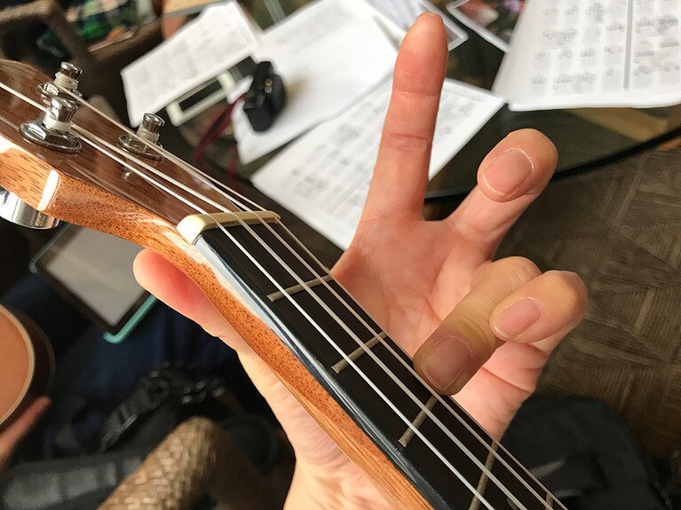 さっそくコードを押さえてみる。このとき、昔ちょっとだけ触ったギターの記憶が甦ってきた！