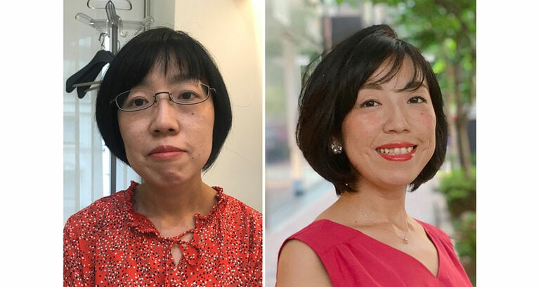 こちらは、30代の方のビフォー（左）・アフター（右）。メイクは薄いのに、効果的な印象です。