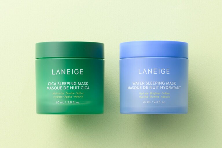 左から、ラネージュの「シカスリーピングマスク」、「ウォータースリーピングマスク」。