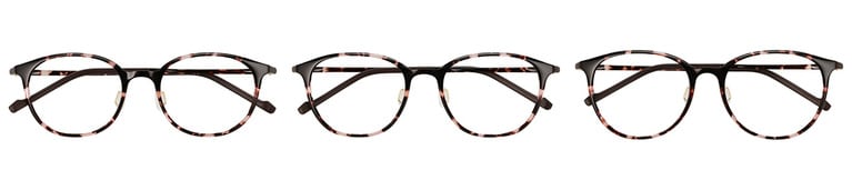 ピンクデミ。写真左から、ジャストフィット、レギュラーフィット、ワイドフィット。