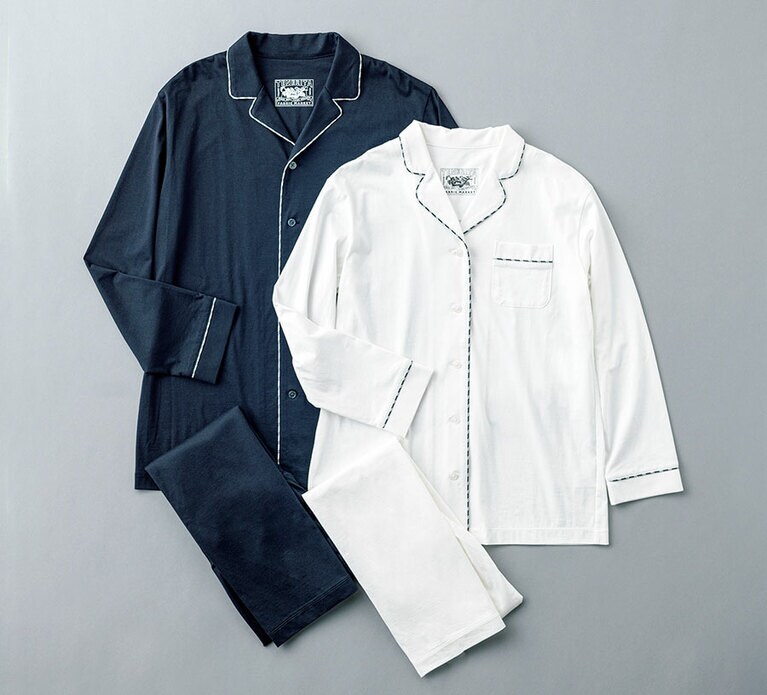 80/2 プレーンジャージメンズパジャマ 23,000円 80/2 プレーンジャージレディースパジャマ 20,000円／テネリータ 東京ミッドタウン店