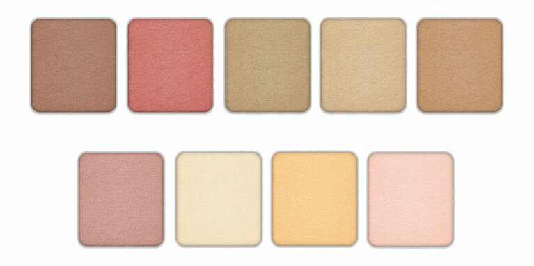 高発色をかなえる「マット」グループ。ケイト ザ アイカラー 上段左から、031レッドブラウン、032レッド、037イエローベージュ、038ライトブラウン、039レッドベージュ。下段左から、040ローズ、046ホワイトベージュ、047オレンジベージュ、048ライトピンク 各650円(編集部調べ)／カネボウ化粧品