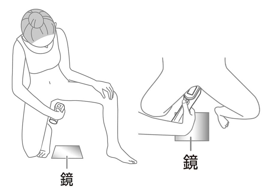 イラストのように片ひざを立てて使用するとスムーズ。右は上から見た図。イラスト提供:ヤーマン