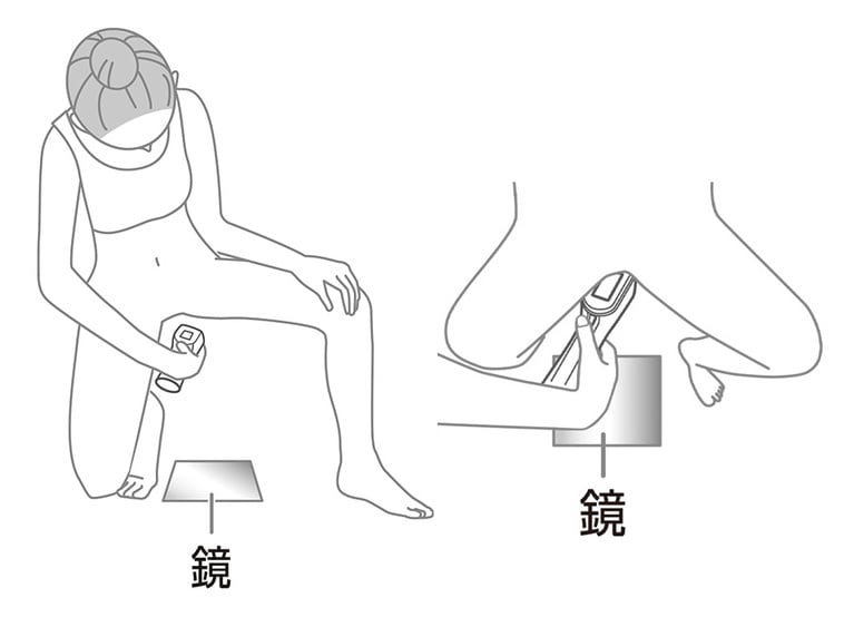 イラストのように片ひざを立てて使用するとスムーズ。右は上から見た図。イラスト提供：ヤーマン