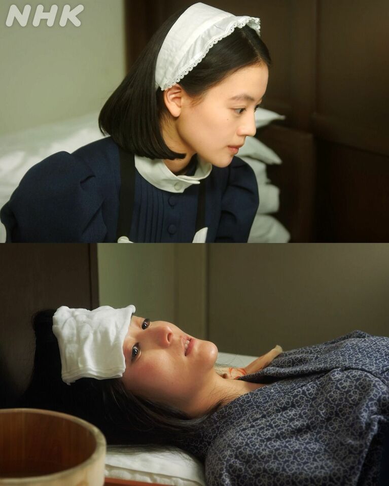 夕凪（村上穂乃佳）の看病をする直美（上坂樹里）（『風、薫る』公式Instagramより）
