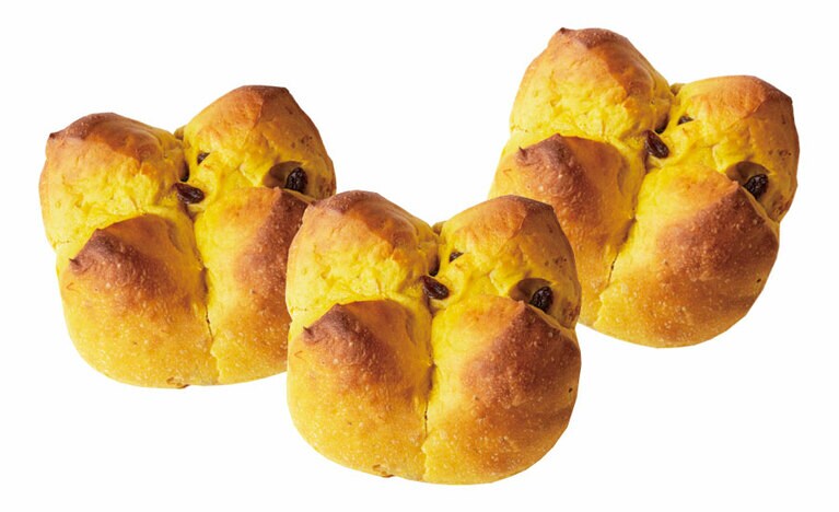 レーズンかぼちゃパン 400円(税込)。北海道産の栗かぼちゃ使用。＠湯布院パン工房 まきのや