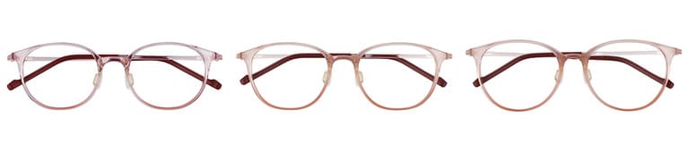 ピンクグラデ。写真左から、ジャストフィット、レギュラーフィット、ワイドフィット。