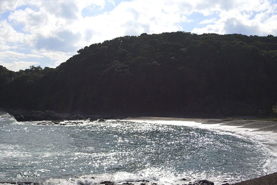 潮岬半島のとあるビーチ。菅田将暉と小松菜奈が共演した映画『溺れるナイフ』のロケ地です。