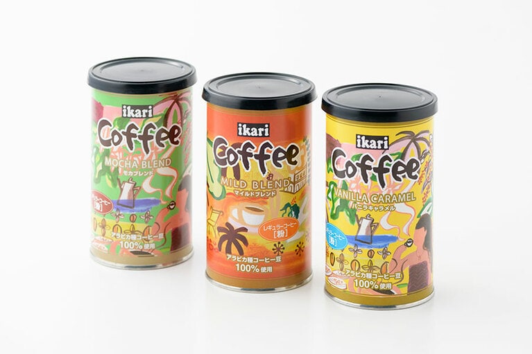 いかり芦屋 レギュラーコーヒー。左から：モカブレンド850円、マイルドブレンド850円、バニラキャラメル950円(各160g缶入り)