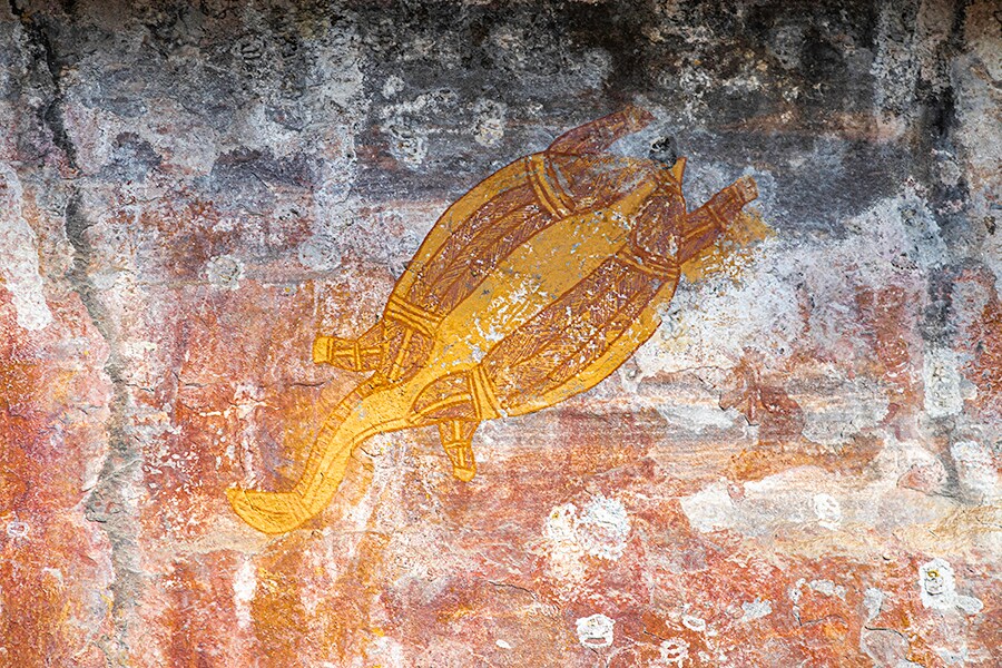 ウビアで発見された先住民たちによる紀元前の壁画。Photo：Tourism NT／Helen Orr