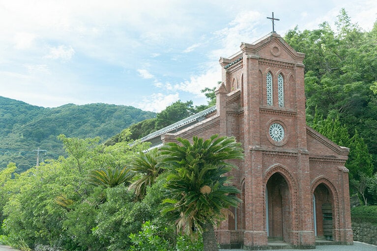 潜伏キリシタンの歴史を伝える堂崎教会(1879年創建)。