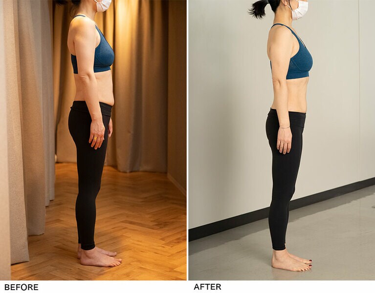 BEFORE：体重 52.9kg／体脂肪率 28.5％／ウエスト 66cm、AFTER：体重 47.8㎏／体脂肪率 26.7％／ウエスト 62cm