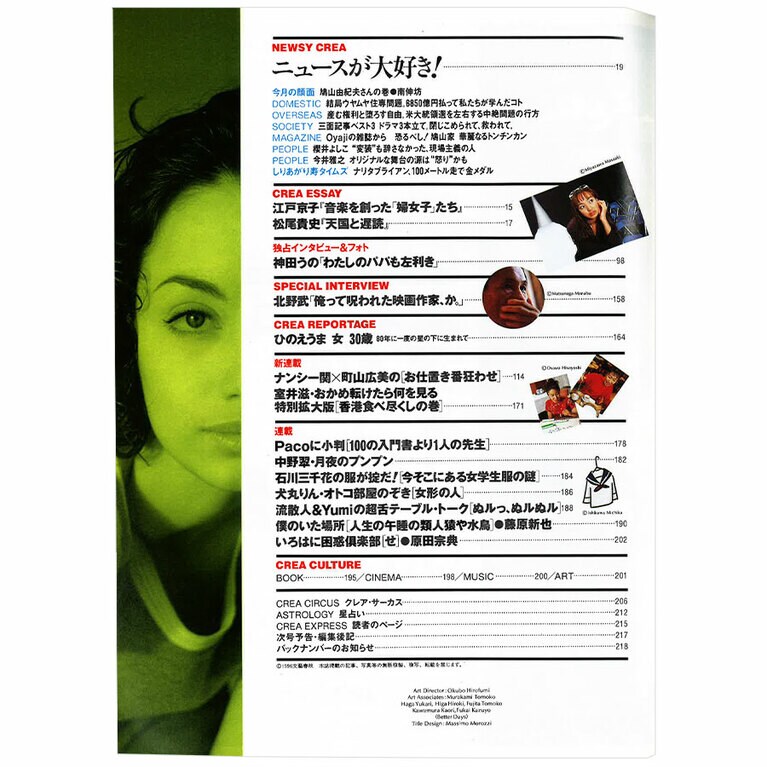 1996年8月号目次。