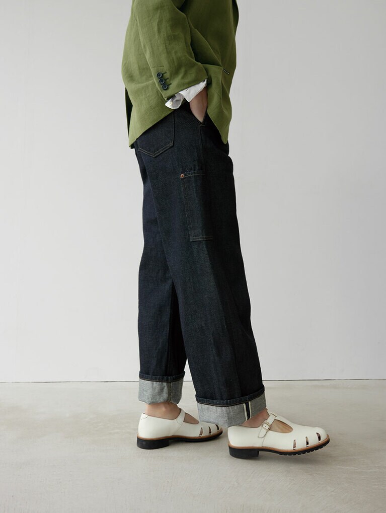 「オーガニックコットンデニムトラウザーズ」。