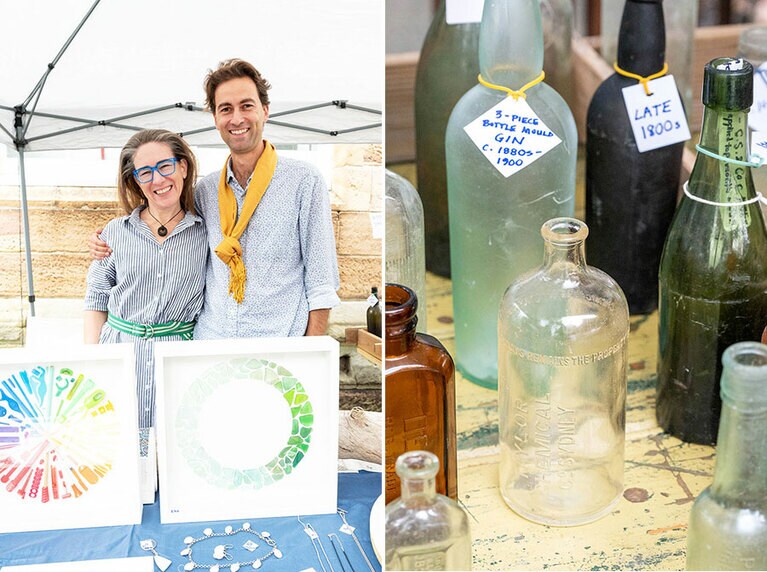 ユニークな屋台も発見。「Searendipity Salvage」は、海の底に沈んでいたボトルやガラスの専門店。プラスチックなどの海洋ゴミをアップサイクルしたアート作品（$125）も。Instagram @searendipity.salvage