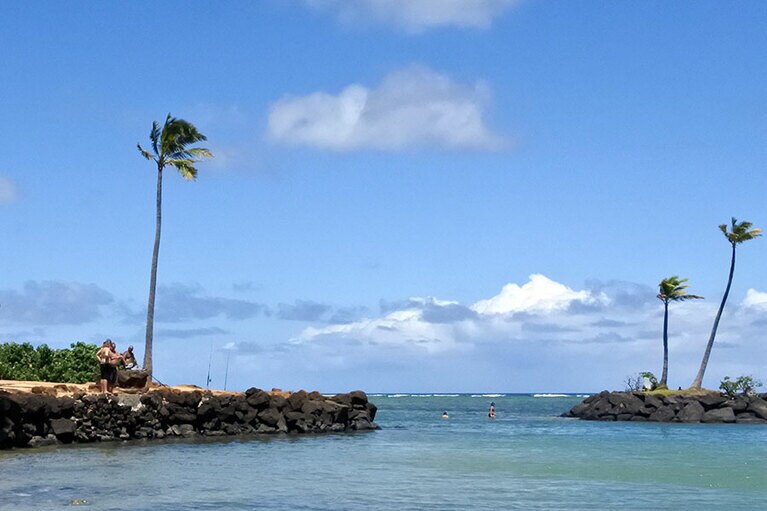 人工島では釣りを楽しむ人も。