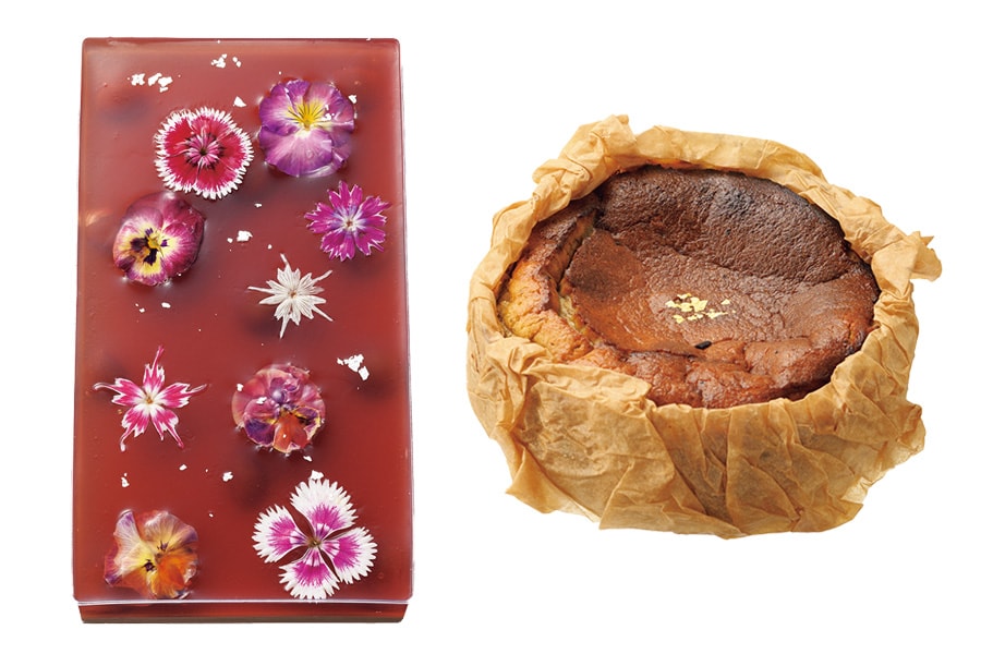 （左から）ハコジュレ「花深紅」650g 4,536円、「和紅茶香る和漢チーズケーキ」直径12cm 3,564円／and so on
