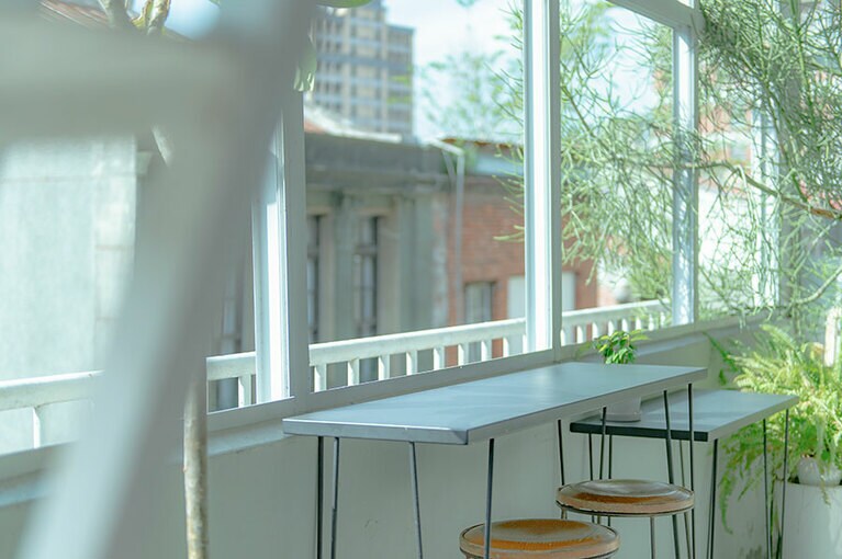 最上階にあり、古い街並みが眺められる。