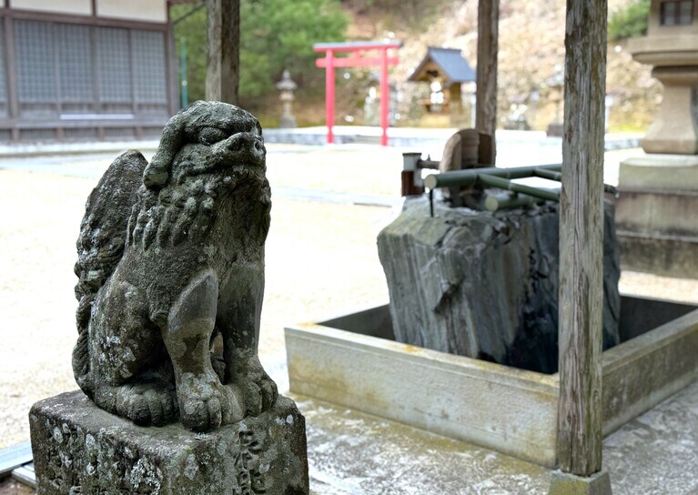 長い時の流れを感じさせる狛犬。