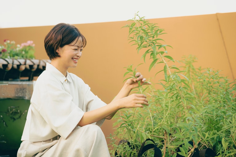 「これレモンバーベナグラスなんです。いい香りがするんですよ」