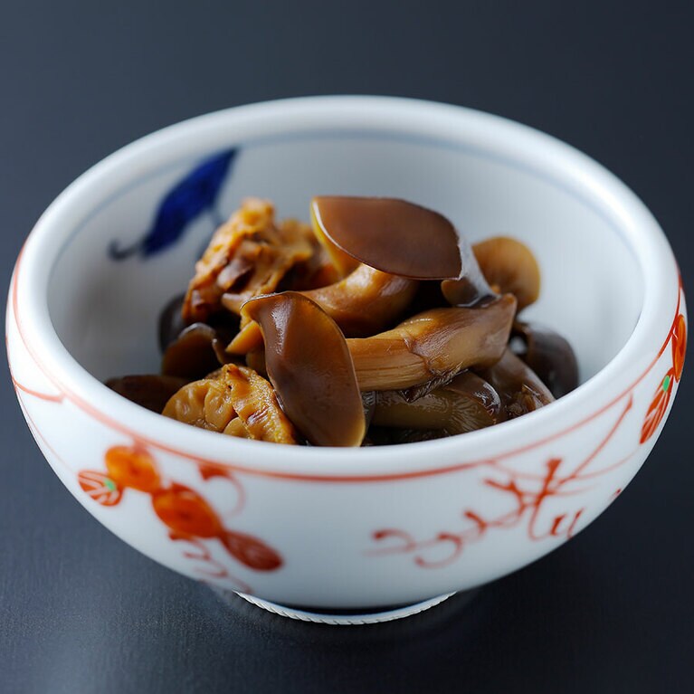 丹波しめじと帆立稚貝の炊き合わせ。