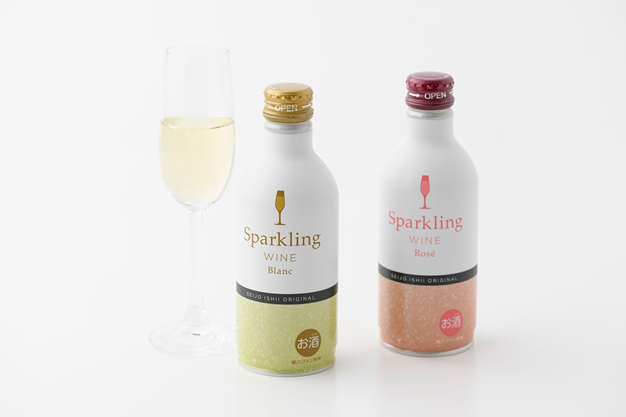 SEIJOISHII スパークリングワイン 各399円(290ml)。左から：プラン、ロゼ。