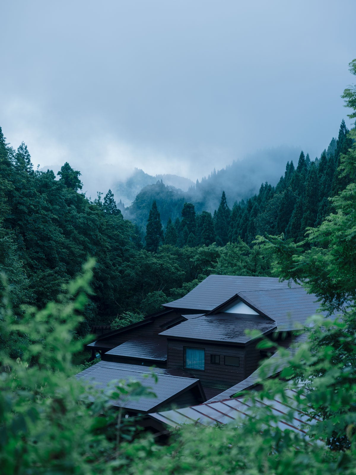 早朝、宿を見下ろす小高い丘からは、山や谷に漂う幻想的な朝もやに出合えることもある。